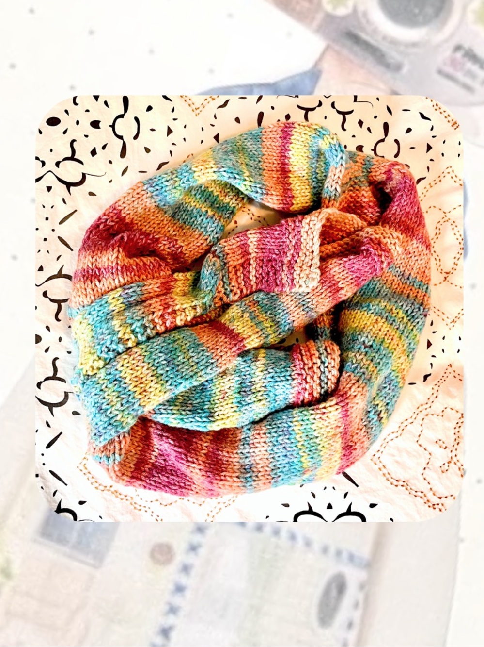 Hand Knit Vibrant Multicolor Striped Chunky Scarf Y2K